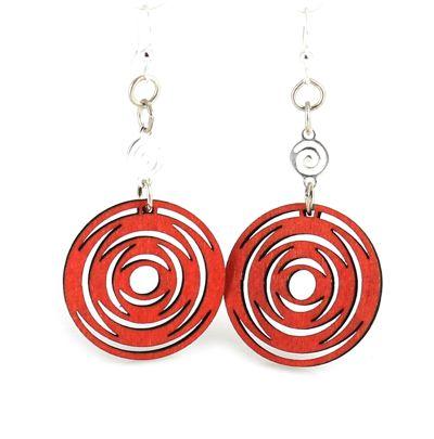 ICircled Dangle #1481 earrings in Cherry Red, made from sustainably sourced wood with silver-finished stainless steel ear wires.